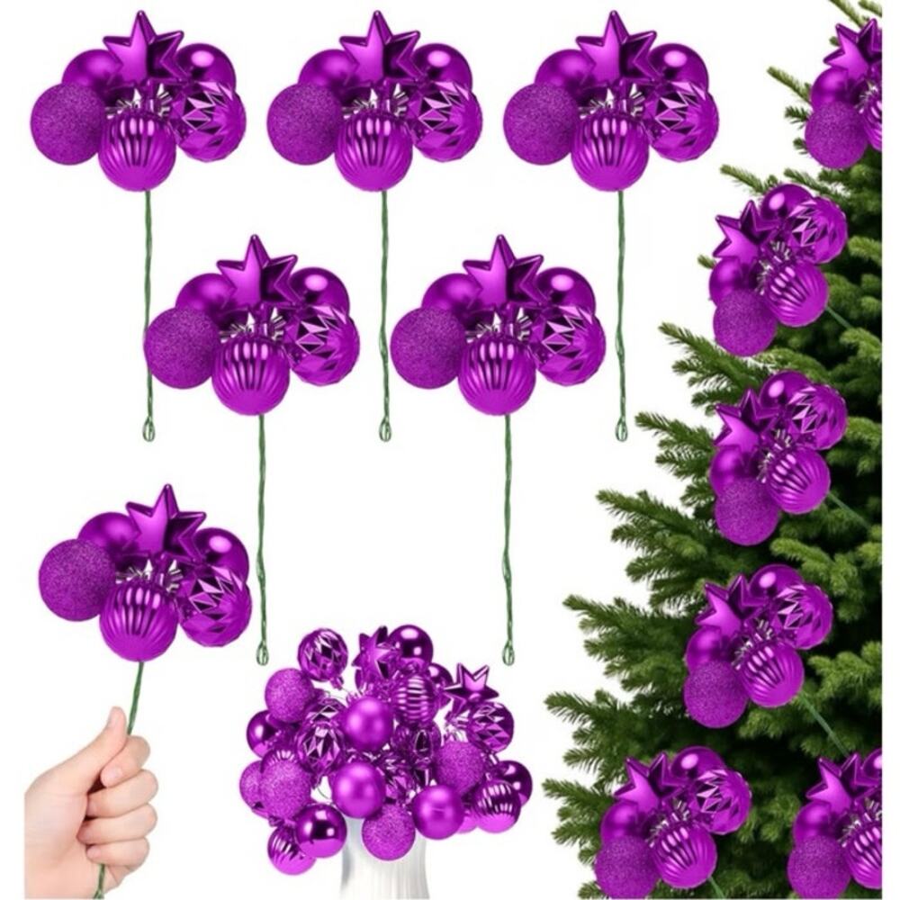 6 Pack of 8" Christmas/Valentines Ball Picks, Ornaments w/ Wired Stems & Glitter